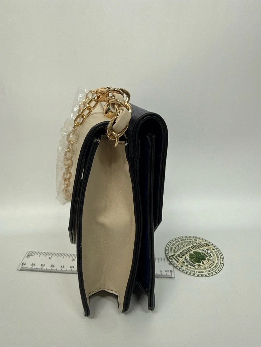 Badgley Mischka Home Navy/white Double Crossbody with Pearl/gold Handle - Picture 5 of 16
